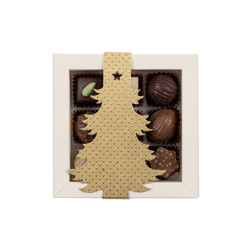 Weihnachtsschachtel goldig mit assortierten Pralinés & Truffes (9 Stk.)