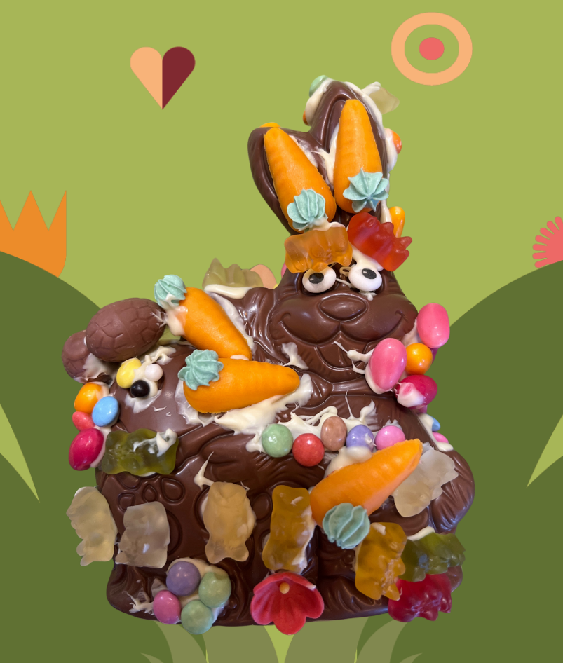 Dekorierter-Hase-aus-Milchschokolade-mit-dem-Namen-Eric-the-Haas